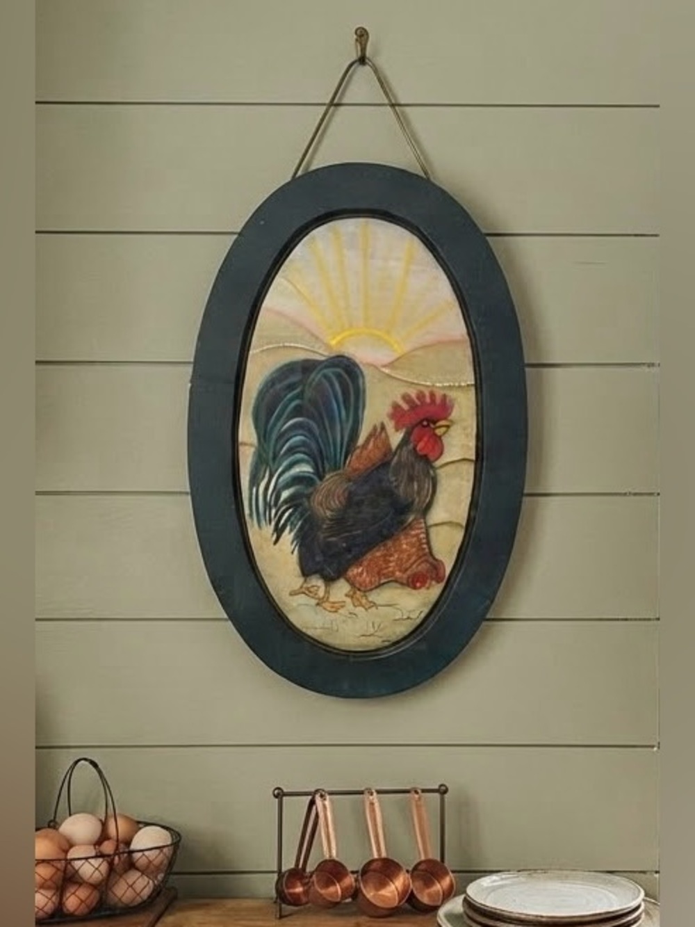 Vintage Hand Painted Wooden Rooster & Hen Wall Folk Art Farmhouse Signed 1999